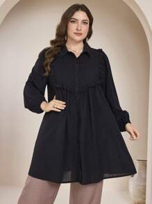 Graceveil Camicia casual con maniche lunghe, vestibilità morbida e tinta unita, adatta per primavera/autunno, taglie comode - nero - Visualizzare 4