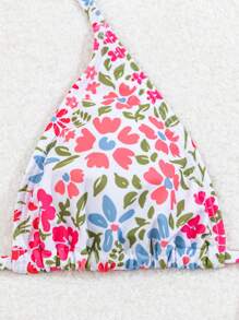 SHEIN Swim 女士花卉印花露背比基尼套装，度假泳装，随意印花，适合夏季海滩度假 - 彩色 - 查看 6