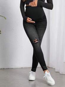 SHEIN Maternity Washed Distressed Skinny Fit Jeans