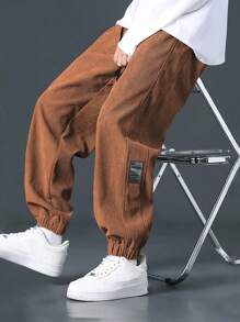 Manfinity Hypemode Men's Letter Graphic Drawstring Waist Jogger Pants Casual Pants For Men - Brown - View 1