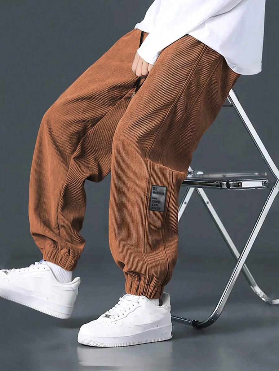 Manfinity Hypemode Men's Letter Graphic Drawstring Waist Jogger Pants Casual Pants For Men - Brown - View 1