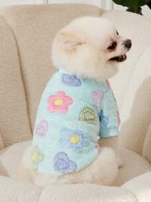PETSIN 1 件绿色花卉印花法兰绒宠物保暖卫衣 - 彩色 - 查看 1