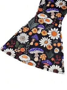 SHEIN LUNE Plus Size Women Plant Floral Print Figure-Hugging Flared Pants