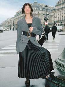 Poéselle 素色百褶半身裙 - 黑色 - 查看 3