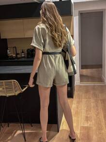 Chiquease 女士时尚复古卡其色条纹连体裤 - 卡其色 - 查看 2