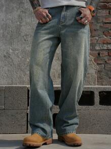 DAZY Men's Plain Wash Distressed Denim Jeans, All Season - Blue - View 6