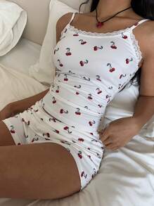 SHEIN EZwear Bộ đồ liền thân dệt kim bó sát màu anh đào dành cho nữ - trắng - Xem 2