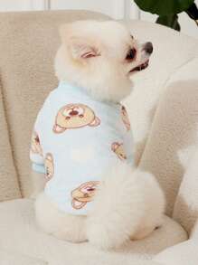 1 bộ quần áo cho thú cưng bằng vải flannel, họa tiết gấu xanh, giữ ấm. - Nhiều màu - Xem 1