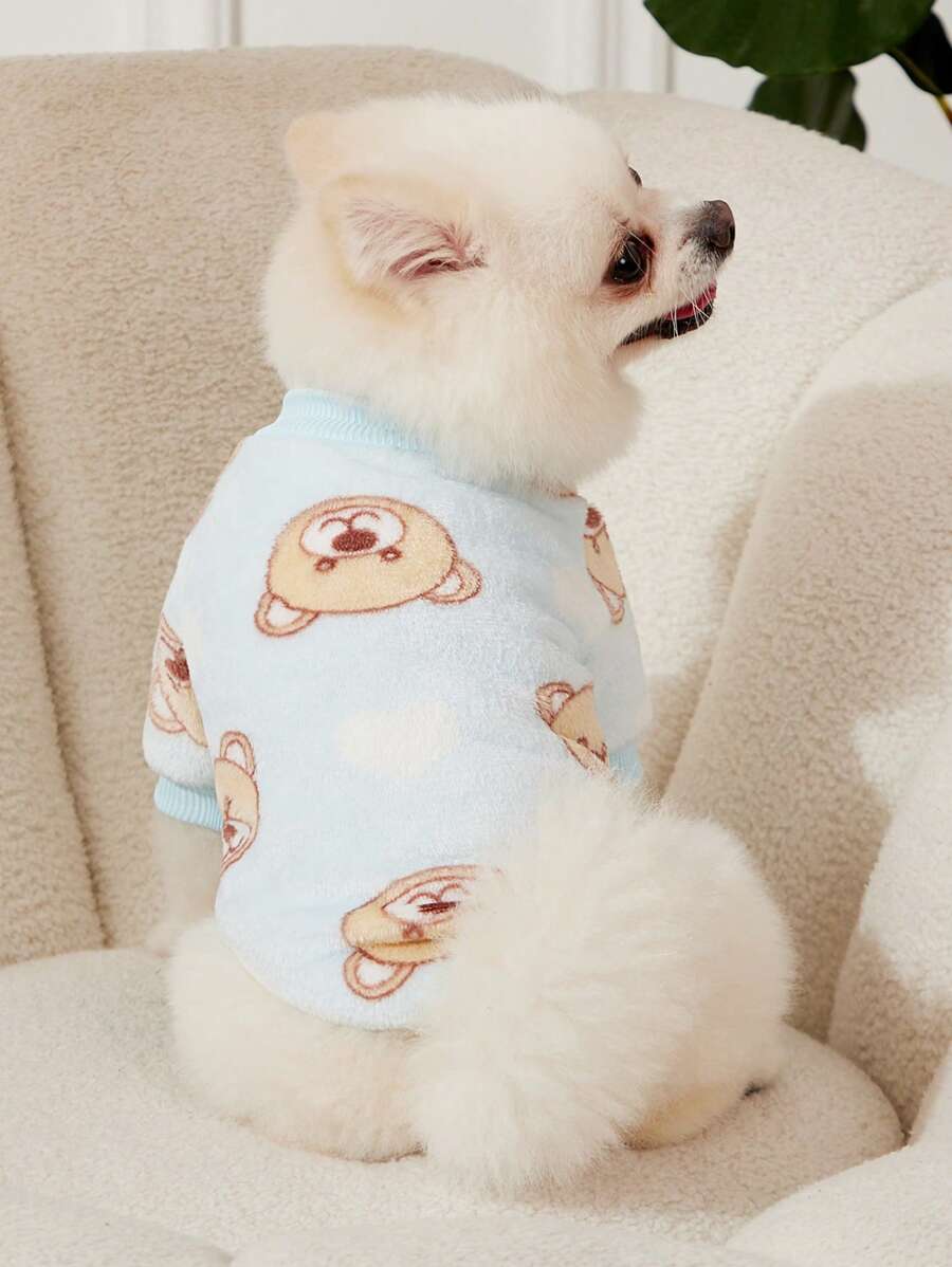 1 bộ quần áo cho thú cưng bằng vải flannel, họa tiết gấu xanh, giữ ấm. - Nhiều màu - Xem 1