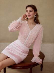 MOTF CONTRAST LACE ZIPPER SKIRT - Baby Pink - View 6