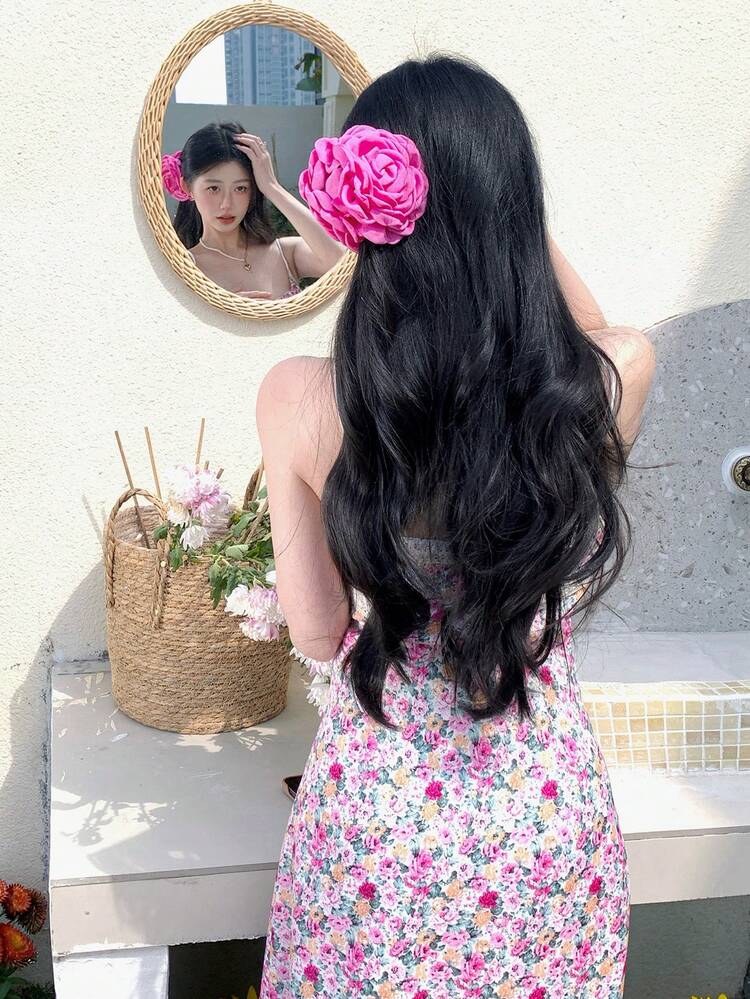 Women's Summer Casual Valentine's Ditsy Floral Spaghetti Strap Patchwork Lace Trim Cinched Waist Midi Dress Sundress Cruise Outfit For Women Boho