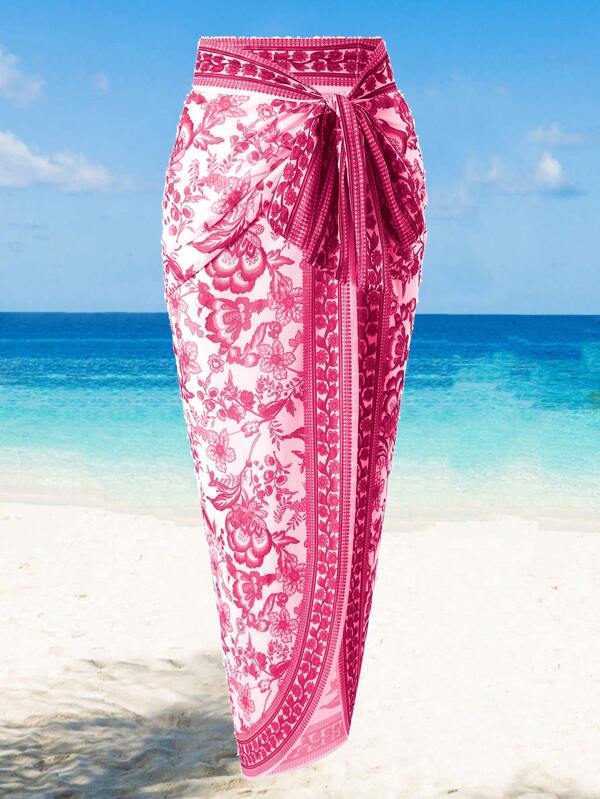 SHEIN Swim Curve Plus Size Printed Smock Dress For Women, Suitable For Beach, Summer
