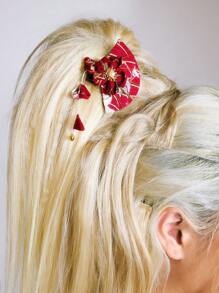 ROMWE J-Fashion 1 件日式金箔手扇，带流苏和发夹，复古设计发饰爪夹发夹发夹 - 彩色 - 查看 1