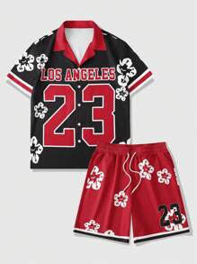 ROMWE MEN Prep 2pcs Men's Jersey Summer Holiday Style Shirt Set