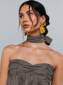 Athîral Women's Ruched Bandeau Choker Scarf Neck Mini Dress, Fashionable Stylish - Brown - View 5