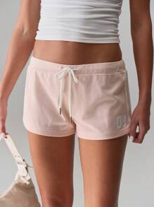 TRNVIE Low Waist Number Print Trim Casual Shorts, Versatile & Fashionable For Everyday