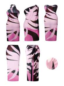 SHEIN Swim Oasis Große Größen Damen Oasis hochwertiger bedruckter Mesh-Lagen-Midirock, für Sommer Strandurlaub