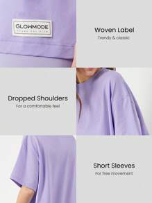 GLOWMODE Pima Cotton Unisex Short Sleeve Round Neck Oversized Tee Daily Casual Spring - Lilac Purple - View 3