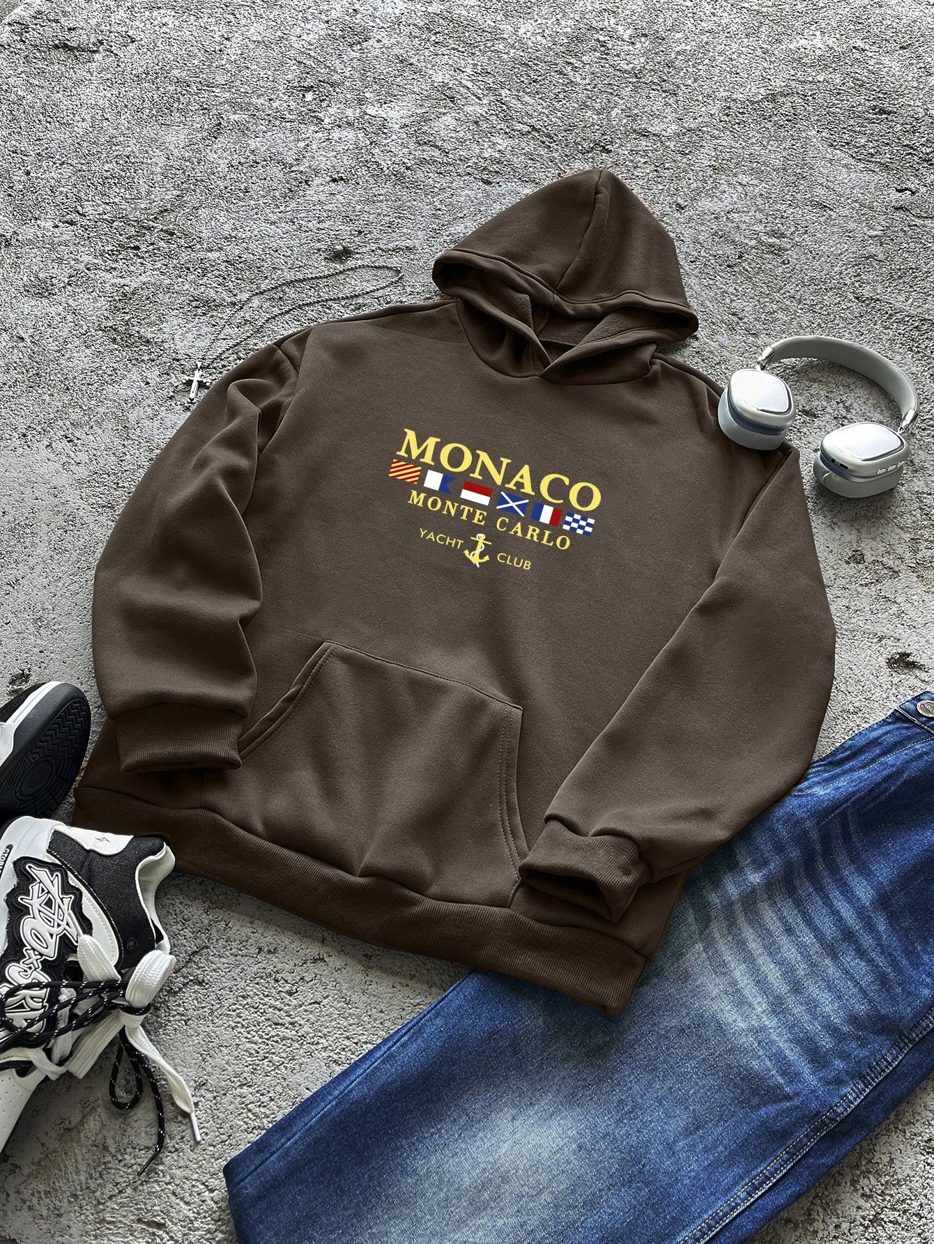 Manfinity Dauomo Men's Letter Print Long Sleeve Casual Everyday Wear Hooded Sweatshirt