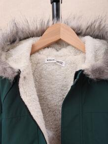 SHEIN 男小童插肩袖毛茸茸連帽加絨內裏外套