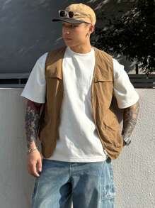 DAZY Summer Solid Color Khaki Men's Outdoor Work Top - Brown - View 7