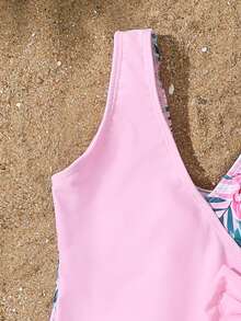 1 件女童花卉印花连体泳衣 - 粉色 - 查看 4