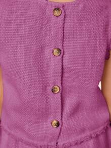 两件套：年轻女孩无袖梭织上衣和宽松休闲梭织裤 - 紫色 - 查看 4