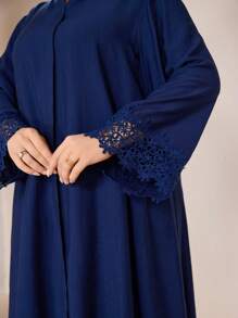 Graceveil Conjunto de blusa de encaje y cuello alto de manga larga talla grande pantalones anchos sueltos y cómodos de moda para mujer de talla grande - Azul Marino - Ver 5