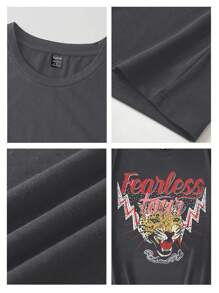 SHEIN EZwear Oversized Casual Tiger Graphic Round Neck Short Sleeve T-Shirt For Women Back To School