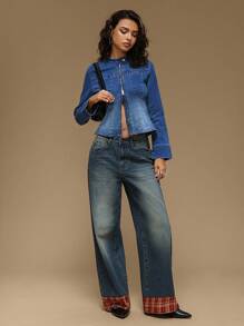 Forever 21 女士休闲牛仔夹克，简约时尚，适合日常穿着 - 寶藍色 - 查看 5