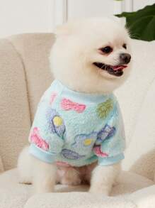 PETSIN 1 件绿色花卉印花法兰绒宠物保暖卫衣 - 彩色 - 查看 2