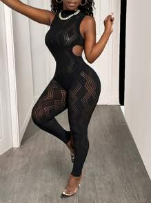 BamGleam Mono sin mangas y sin espalda con recortes huecos y de malla para mujer - Negro - Ver 6