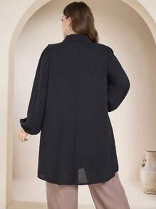 Graceveil Camicia casual con maniche lunghe, vestibilità morbida e tinta unita, adatta per primavera/autunno, taglie comode - nero - Visualizzare 2