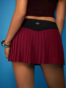 COSMINA Women's Fashion Contrast Waist Band Pleated Skirt - Burgundy - View 2