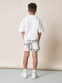 SUMWON 青少年高性能 Bandana 印花训练短裤，运动跑步篮球运动短裤，带拉链口袋，夏季运动服 - 彩色 - 查看 5