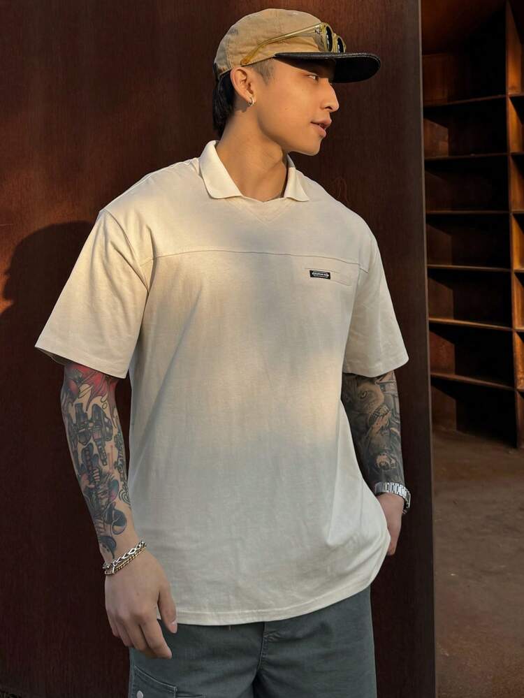 Men's Plain Beige Polo Shirt For Summer