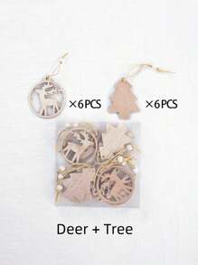 SHEIN 12pcs Wooden Crafts DIY Ornaments Wood Plastic Composites For Crafts Tree Hanging Ornaments Ornaments Wooden Cutout Slices For Home Decor Best Gifts Birthday