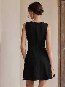 Anewsta Ladies' Woven Socialite Heavy Craftsmanship Hot Stamping Three-Dimensional Flower Elegant Sleeveless Black Jumpsuit Summer, Festival, Graduation Outfit - Black - View 2