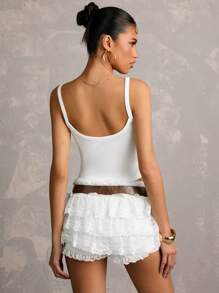 SHEIN BAE White,Summer,Elegant,Y2k,Everyday Butterfly Embroidered Mesh&Lace Cropped Camisole Top For Women,Fashionable For Party,Festival,Street Style&Beach - White - View 2