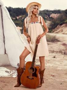 LanaWest Women's Summer Casual Western Bohemian Handmade Crochet Patchwork Sleeveless Midi Dress (Floral Decor Asymmetrical Hem)