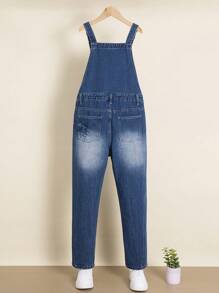 SHEIN Tween 男童海军蓝宽松阔腿时尚街头休闲百搭洗水牛仔背带裤