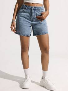 SHEIN EZwear Women's Summer Casual Bow Embroidered Denim Shorts Y2k