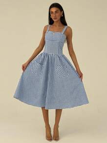 Aloruh 女士长款休闲连衣裙，简约时尚，适合日常穿着 - 藍色 - 查看 7