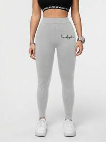 SHEIN Essnce Casual Letter Graphic High Waist Skinny Full Length Leggings For Women, Suitable For Spring And Summer Fall Clothes Women's Sportswear