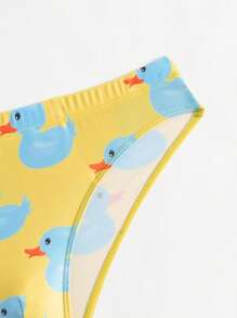 Manfinity KASUA Men's Fashion Vacation Beach Duck Graphic Swim Triangle Trunks - Yellow - View 3