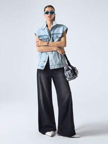 LYSMO Women's Single-Breasted Cap Sleeves Cargo Pocket Casual Loose Denim Jacket 2025 New Arrivel Summer - Blue - View 5