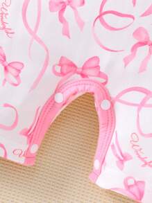 SHEIN Newborn Baby Floral Print Romper With Flutter Sleeves - Red and White - View 6