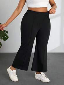 SHEIN PETITE CURVE 小码高腰黑色直筒裤 - 黑色 - 查看 4