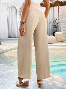 SHEIN Adjustable Waist Pleated Wide Leg Casual Pants For Pregnant Women