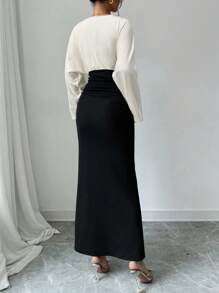 Firerie Women's Elegant Contrast Color Splice Batwing Sleeve Dress